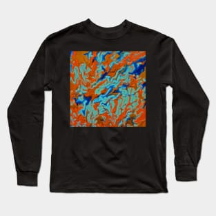 Blues with Orange Abstract Long Sleeve T-Shirt